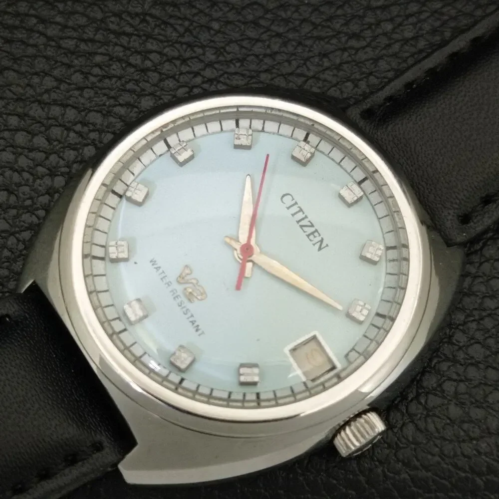 Vintage 1981 Citizen Manual Wound Mens Silver Watch W/Date & Red accents